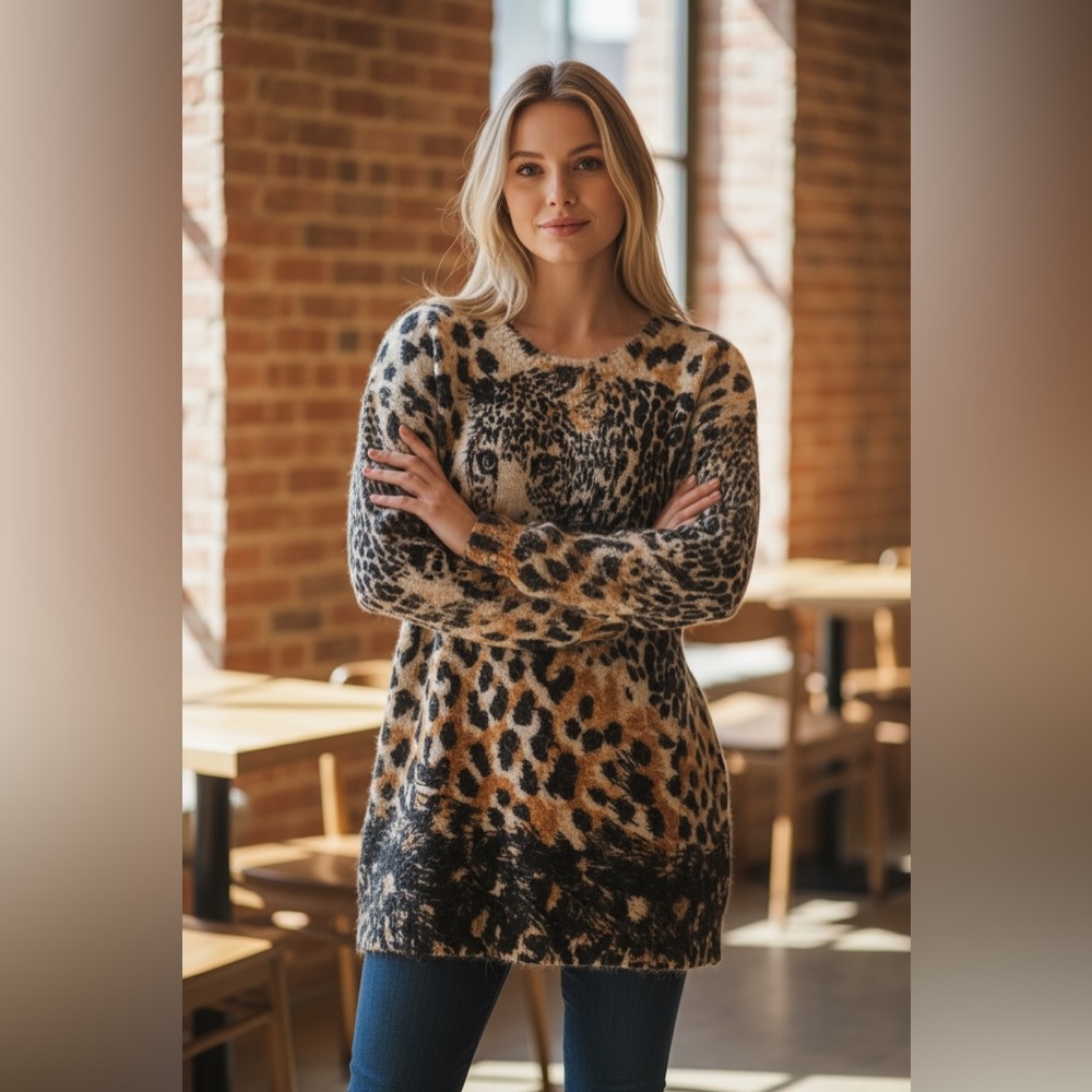 New Leopard Print Fuzzy Sweater